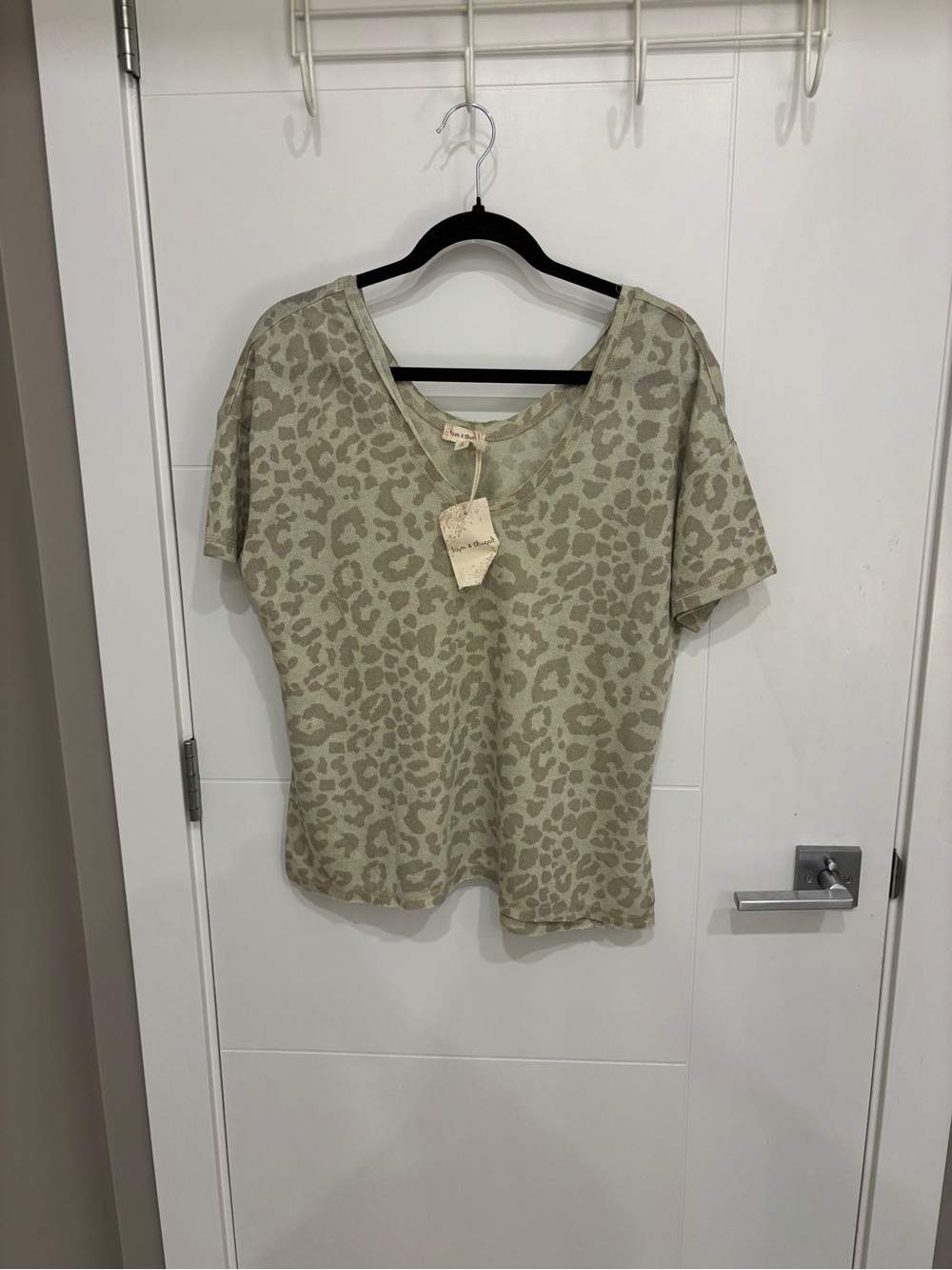 NWT Hem & Thread Sage Green Leopard V-Neck Short Sleeve Top